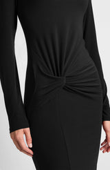KEEGAN Draped Knot Long Sleeve Jersey Dress