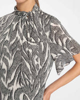 ATHENA Tie Neck Blouse with Short Flutter-Sleeves