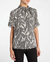 ATHENA Tie Neck Blouse with Short Flutter-Sleeves