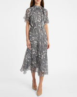 SABRINA Short Sleeve Tie Neck Midi Dress
