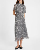 SABRINA Short Sleeve Tie Neck Midi Dress