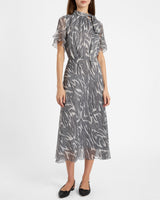 SABRINA Short Sleeve Tie Neck Midi Dress