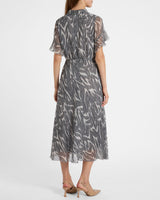 SABRINA Short Sleeve Tie Neck Midi Dress