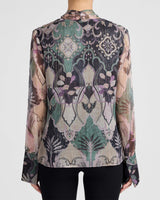 AMANDA Printed Silk Long Sleeve Tie Neck Blouse