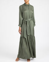 FLORA Tonal Jacquard Maxi Shirt Dress