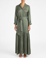 FLORA Tonal Jacquard Maxi Shirt Dress