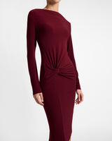 KEEGAN Draped Knot Long Sleeve Jersey Dress