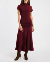KARDI Ruched Mock Neck Maxi Dress in Soft Jersey