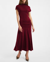 KARDI Ruched Mock Neck Maxi Dress in Soft Jersey