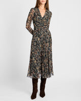 SONIA Long Sleeve Ruched Dress in Abstract Floral Print