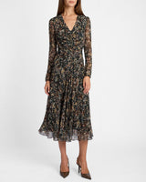 SONIA Long Sleeve Ruched Dress in Abstract Floral Print