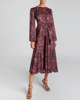 CALLIE Long Sleeve Midi Dress in Bordeaux Floral Print