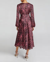 CALLIE Long Sleeve Midi Dress in Bordeaux Floral Print