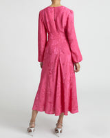 CALLIE Long Sleeve Midi Dress in Fuchsia Tonal Jacquard