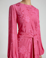 CALLIE Long Sleeve Midi Dress in Fuchsia Tonal Jacquard