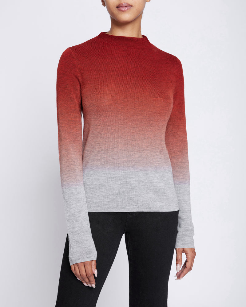 COLETTA Long Sleeve Mock Neck Degrade Ombre Merino Wool Sweater
