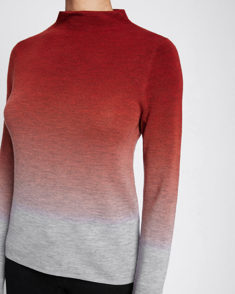 COLETTA Long Sleeve Mock Neck Degrade Ombre Merino Wool Sweater