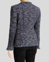 CYNTHIA Midnight Blue Tweed Jacket with Fringe Trim