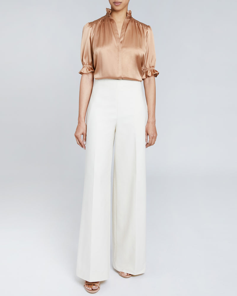 ELISA Ruffle Neck Short Sleeve Silk Blouse