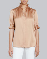 ELISA Ruffle Neck Short Sleeve Silk Blouse