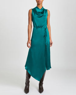 EMBER Silk Sleeveless Midi Handkerchief Dress with Cowl Neckline