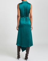 EMBER Silk Sleeveless Midi Handkerchief Dress with Cowl Neckline