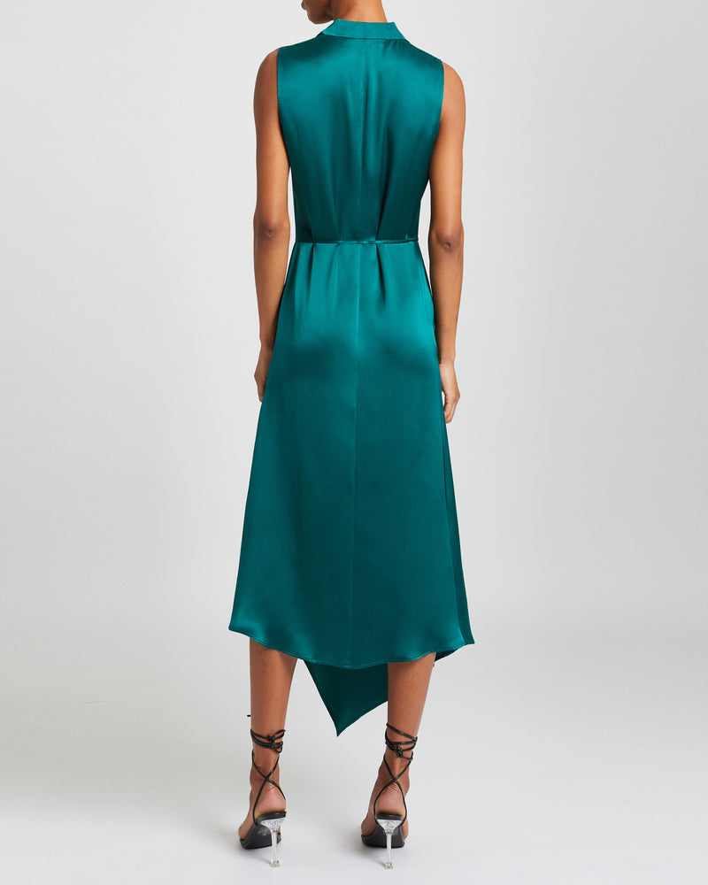 EMBER Silk Sleeveless Midi Handkerchief Dress with Cowl Neckline