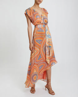 FALLON Silk Cap Sleeve Dress with Asymmetric Skirt Silk Blend