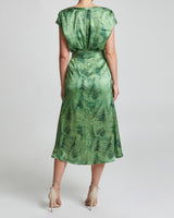 FARA Faux-Wrap Midi Dress in Silk Charmeuse