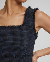 FAYE Sleeveless Sheath Dress in Blue-Black Basket Weave