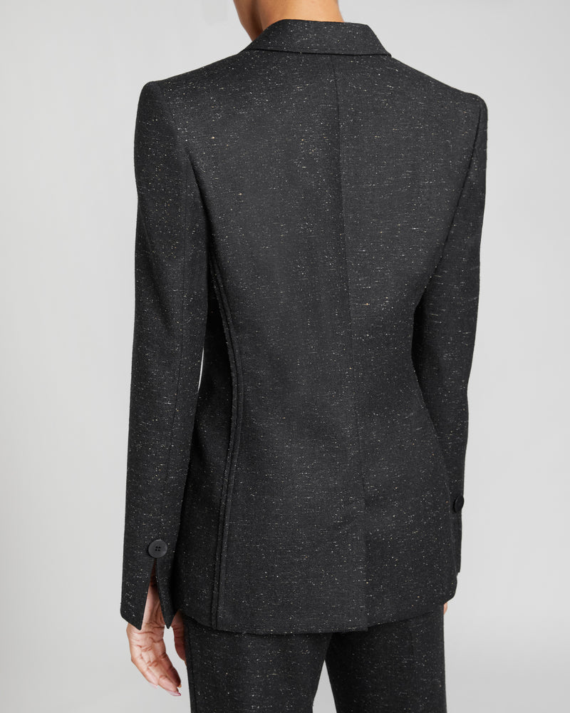 JESS Single Button Jacket in Charcoal Wool Donegal