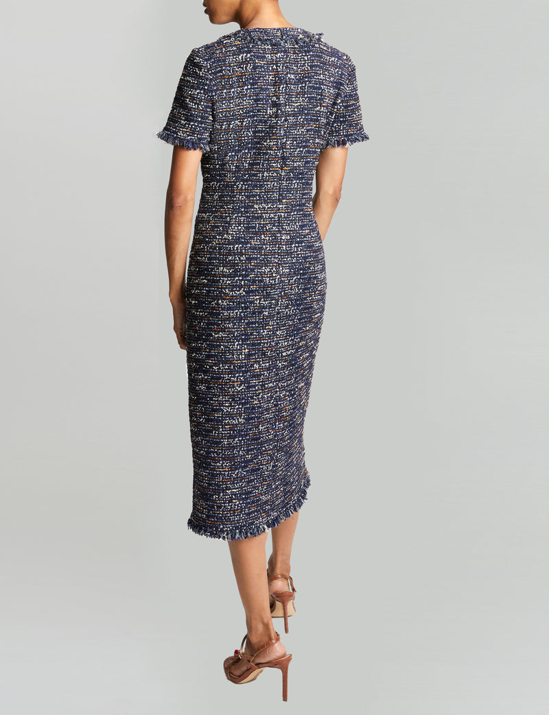 CASS Short Sleeve Midnight Blue Tweed Dress