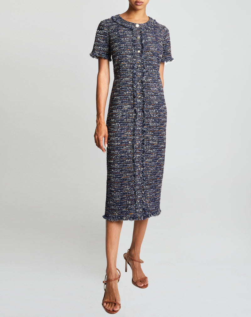 CASS Short Sleeve Midnight Blue Tweed Dress