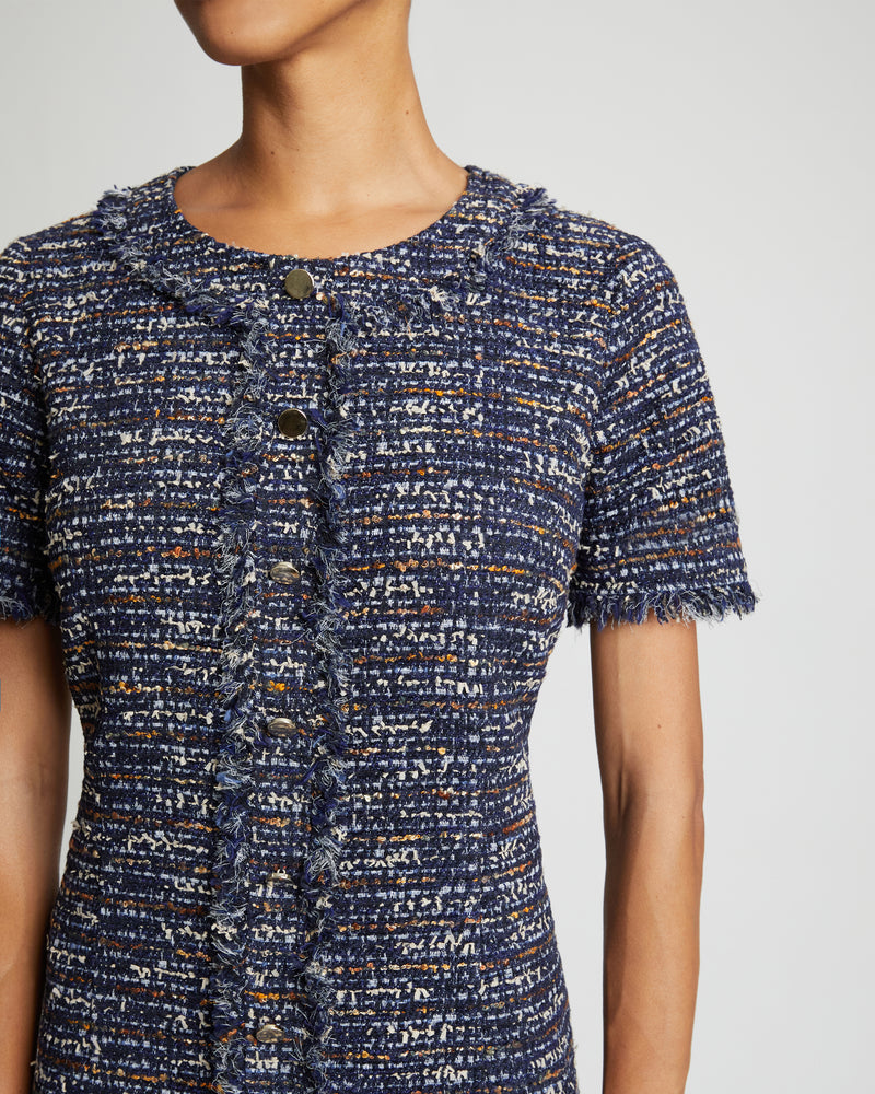 CASS Short Sleeve Midnight Blue Tweed Dress