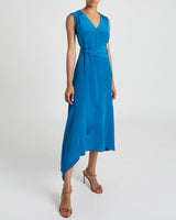 VELIA Ocean Blue Silk Sleeveless Midi Dress