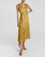 VELIA Sleeveless Midi Dress in Dijon Yellow Printed Satin