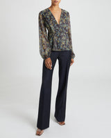 MIRANDA Long Sleeve Blouse in Navy Floral Georgette