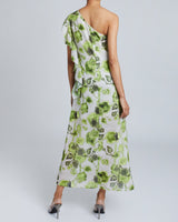 LUNA One-Shoulder, Ruffle Sleeve Midi Shift Dress