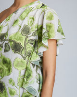 LUNA One-Shoulder, Ruffle Sleeve Midi Shift Dress