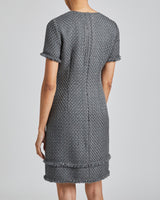 MELANIA Short Sleeve Shift Dress in Charcoal Tweed