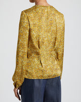 MIRANDA Long Sleeve Blouse in Dijon Yellow Printed Satin