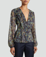 MIRANDA Long Sleeve Blouse in Navy Floral Georgette