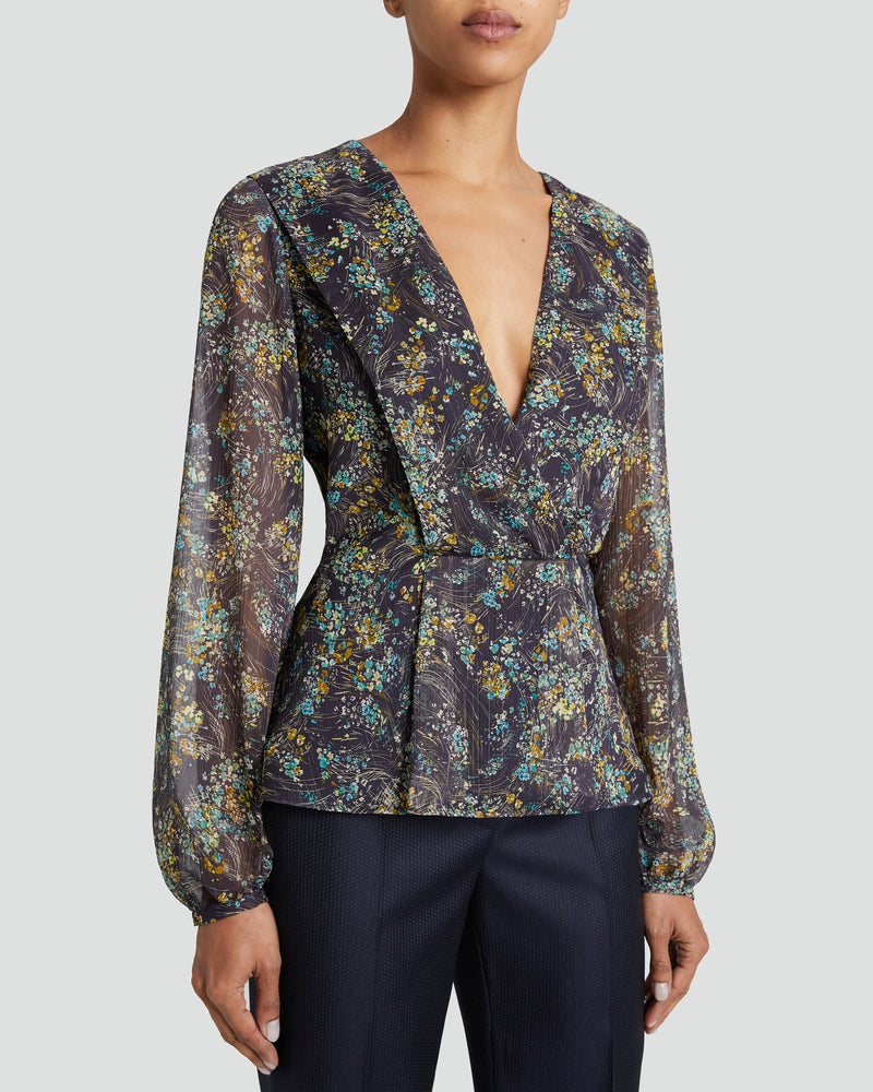 MIRANDA Long Sleeve Blouse in Navy Floral Georgette