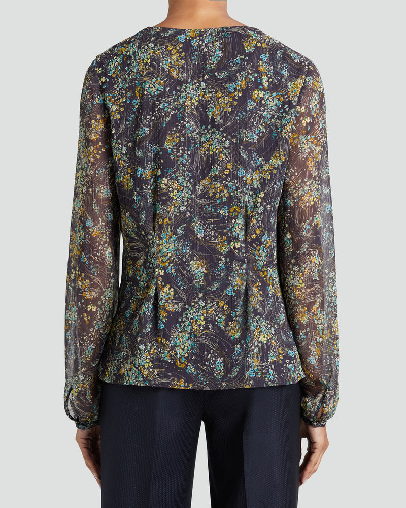 MIRANDA Long Sleeve Blouse in Navy Floral Georgette