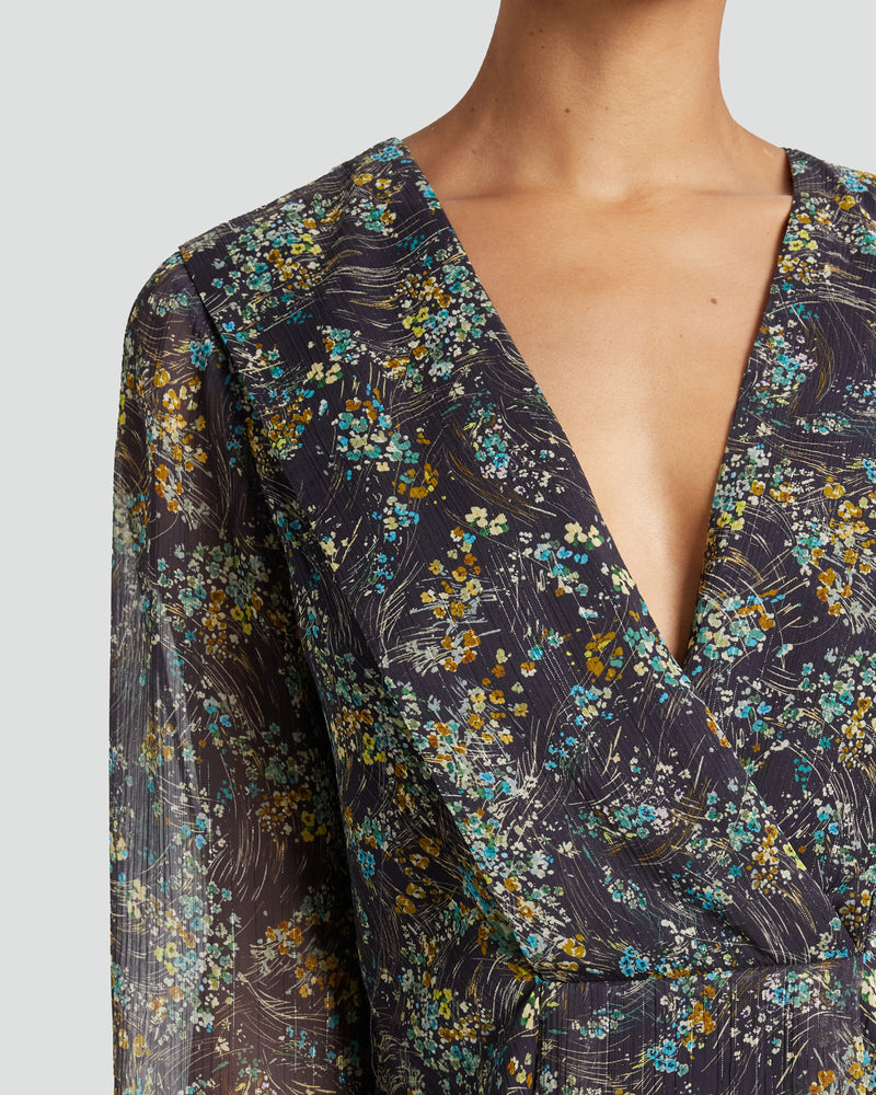 MIRANDA Long Sleeve Blouse in Navy Floral Georgette