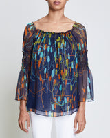 MOON Printed Silk Blouse with Gold Lurex