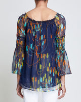 MOON Printed Silk Blouse with Gold Lurex