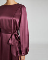 PARKER Fit and Flare Midi Dress with Lantern Sleeves in Plum Silk