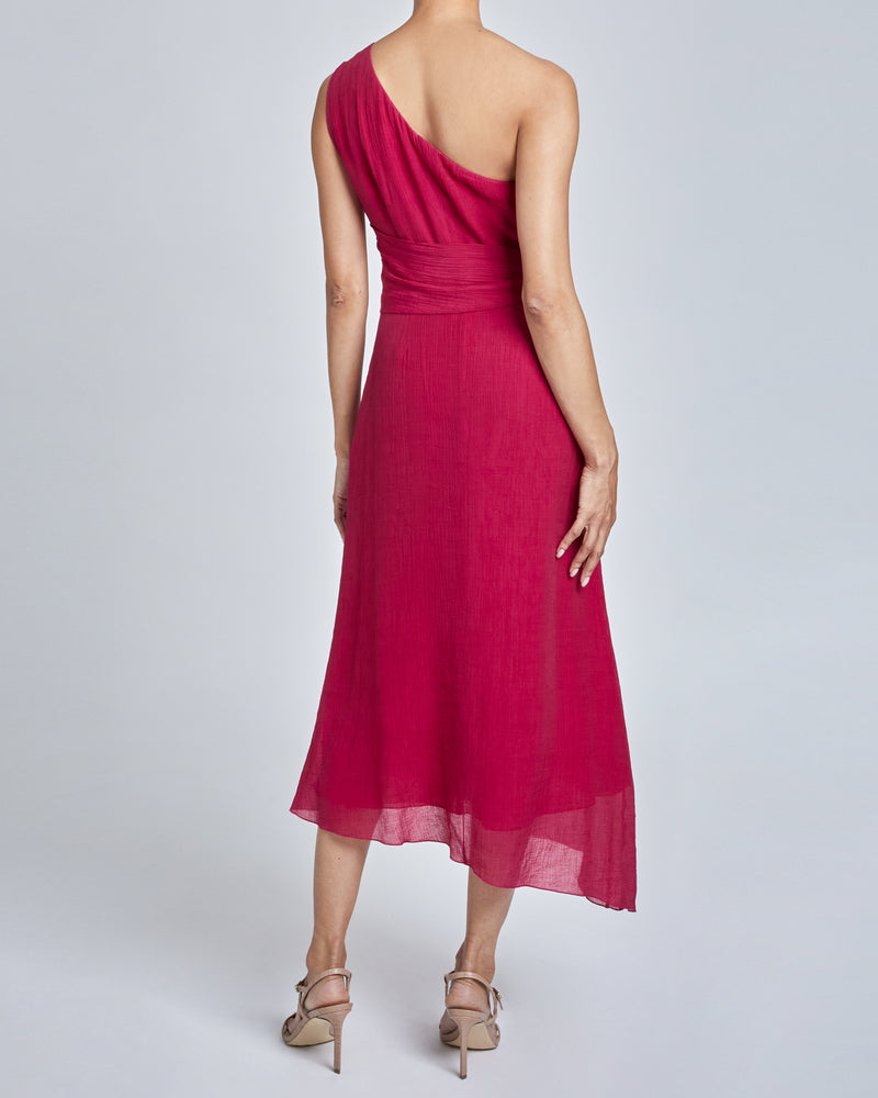 REGANA One-Shoulder Sleeveless Faux Wrap Dress