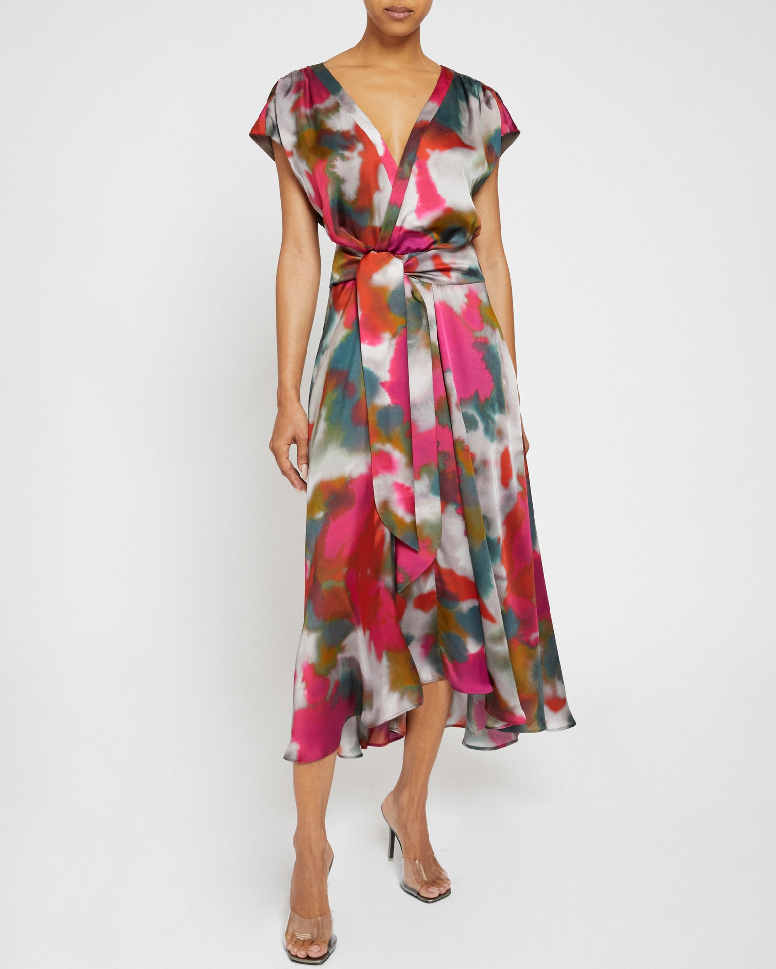 NEEDLE & THREAD Long dress with multicolor motif サンダル TALIA Faux-Wrap Midi Dress with Hi-Lo Skirt in Abstract